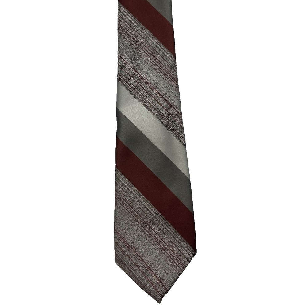 Designer Collection Men's Necktie Striped Burgundy Gray Silver Formal 3 Inch